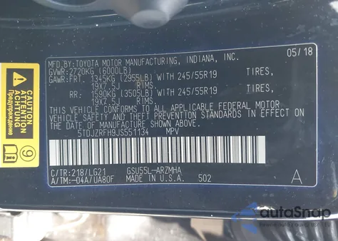 2018 Toyota Highlander Se z USA, uszkodzony, nr VIN 5TDJZRFH9JS551134